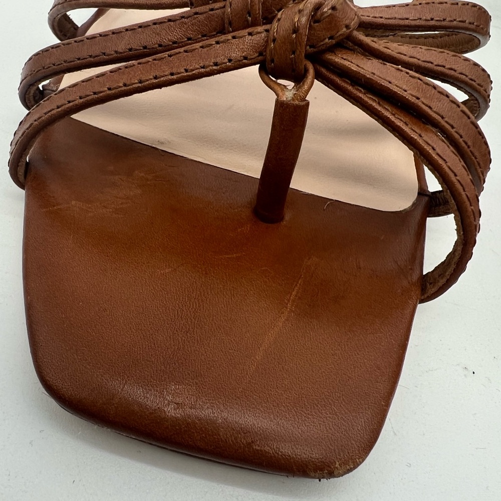 LOEFFLER RANDALL Lorelai Cognac Leather Open Toe Ankle Wrap Flat Sandals sz 10.5 - Picture 7 of 10
